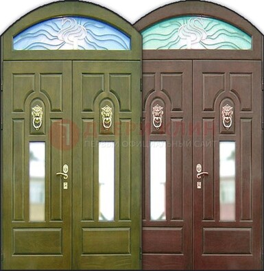 Стальная арочная дверь со стеклом ДА-17 для монолитного дома в Луге