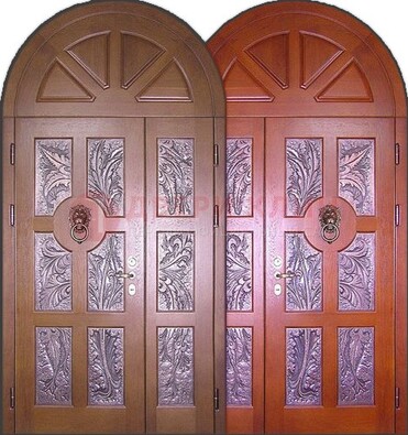 Металлическая арочная дверь со стеклом ДА-28 в коттедж в Луге