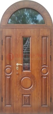 Двустворчатая железная дверь МДФ со стеклом в форме арки ДА-52 в Луге