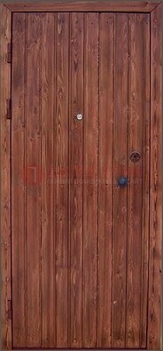 Коричневая железная дверь с евровагонкой ДЕ-18 в Выборге