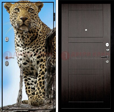 Железная дверь с рисунком гепарда снаружи ДФ-27 в Луге