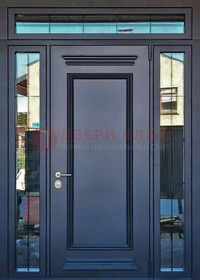 Черная металлическая дверь с фрамугой и филенкой ДФГ-19 в Луге
