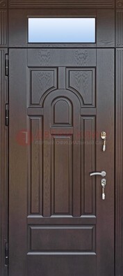 Железная дверь с фрамугой в коричневом цвете ДФГ-22 в Луге