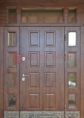 Стальная дверь МДФ со стеклом и фрамугами для дома ДФГ-29 в Луге