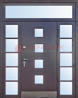 Современная железная дверь со стеклом и фрамугами ДФГ-4 в Луге