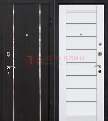 Черная входная дверь с МДФ и декоративными вставками ДМ-143 в Луге