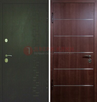 Темная металлическая дверь с МДФ ламинат с молдингами внутри ДМ-16 в Луге