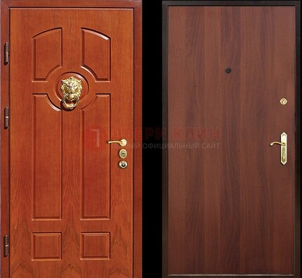 Оранжевая стальная дверь с МДФ ламинат внутри ДМ-18 в квартиру в Луге