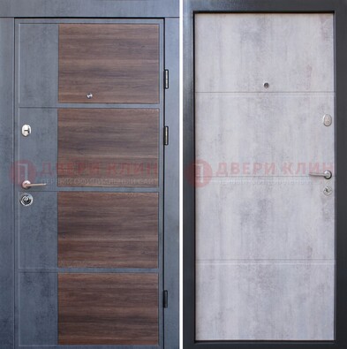 Серая железная дверь коричневой вставкой МДФ ДМ-211 в Луге