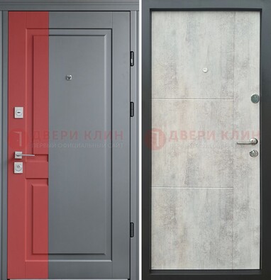 Серая с красной полосой металлическая дверь МДФ ДМ-245 в Краснодаре