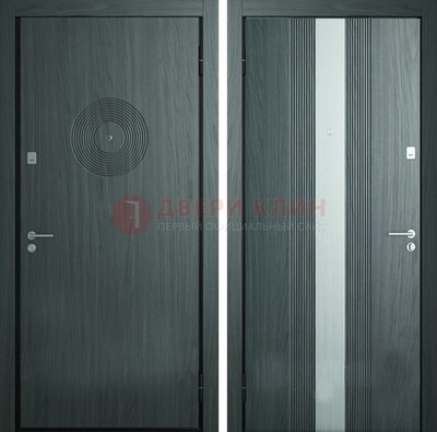 Темная железная дверь с МДФ и декоративной вставкой ДМ-25 в Луге