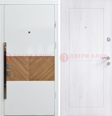 Железная белая дверь c МДФ с узором ДМ-265 в Луге