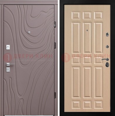 Железная темная филенчатая дверь с МДФ Белый ясень ДМ-283 в Луге