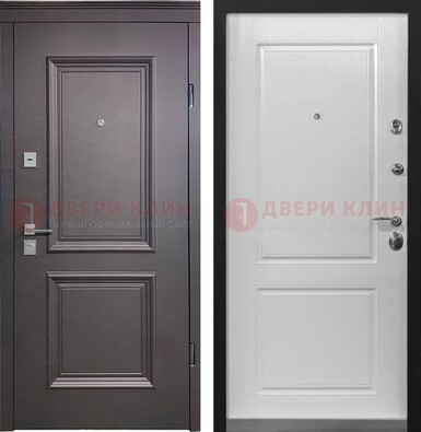 Железная коричневая дверь с филенчатой МДФ Беленый дуб ДМ-290 в Луге