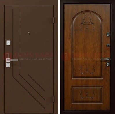 Темная стальная коричневая дверь с фрезерованной МДФ с узором ДМ-294 в Луге