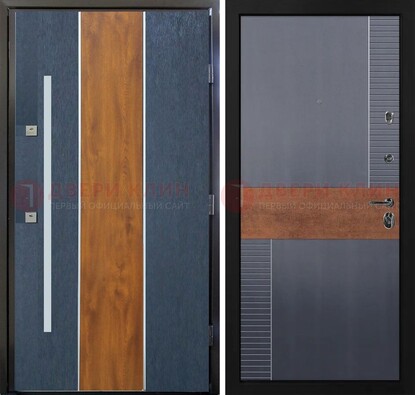 Темная металлическая дверь МДФ со вставками ДМ-411 в Луге
