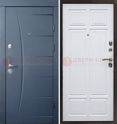 Темно-синяя стальная дверь МДФ белая внутри ДМ-435 в Серпухове