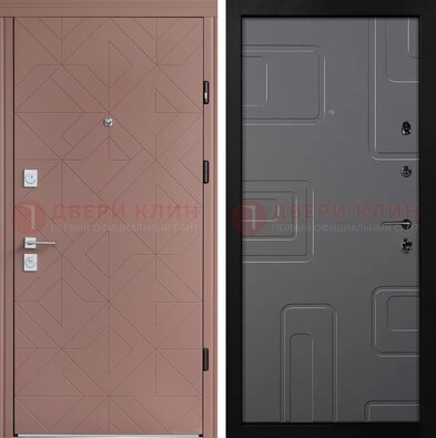 Красная стальная дверь в квартиру с МДФ хайтек ДМ-493 в Луге