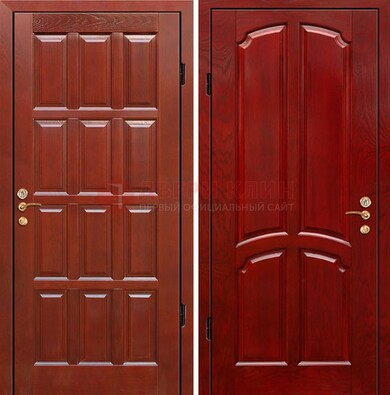 Красная металлическая дверь с массивом дуба ДМД-15 