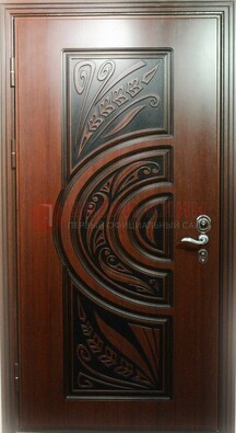 Коричневая стальная дверь с массивом дуба с рисунком ДМД-16 в Луге