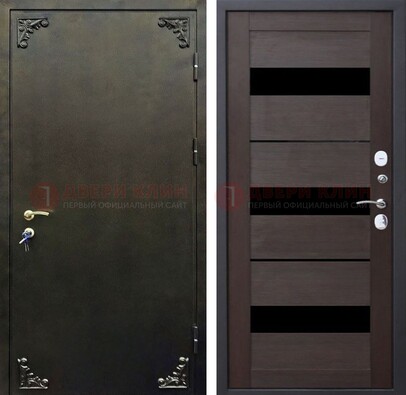 Входная дверь с порошковым покрытием с коричневой МДФ со стеклом ДП-236 в Луге