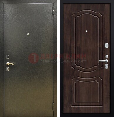 Темно-серая железная дверь с порошковым покрытием и коричневой МДФ ДП-288 в Луге