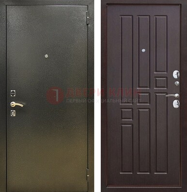 Входная темно-серая дверь с порошковым напылением и коричневой МДФ ДП-301 в Луге