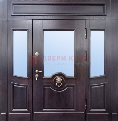 Филенчатая металлическая дверь с панелью МДФ и стеклом ДПР-102 в Луге