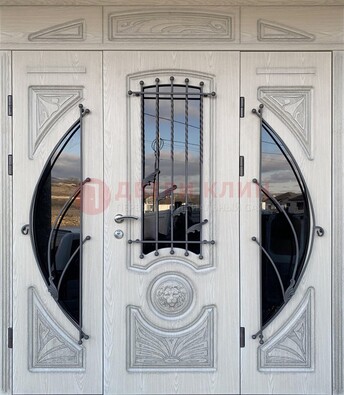 Большая парадная дверь Винорит со стеклом и ковкой ДПР-108 в Луге