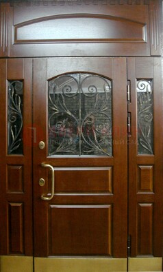 Стальная парадная дверь со вставками из стекла и ковки ДПР-30 в коттедж в Луге