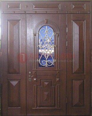 Стальная парадная дверь со стеклом и ковкой ДПР-4 для коттеджа в Луге