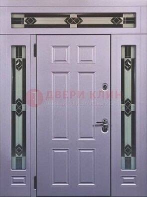 Филенчатая железная парадная дверь с фрамугами ДПР-82 в Луге