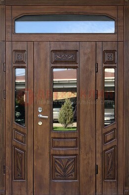 Парадная стальная дверь Винорит со стеклом и резьбой ДПР-97 в Луге