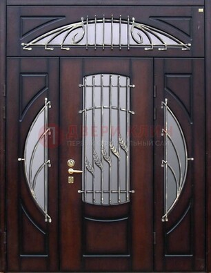 Парадная дверь со стеклянными вставками и ковкой ДПР-9 для улицы в Выборге
