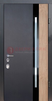 Черная металлическая дверь МДФ со стеклом ДС-14 в Луге