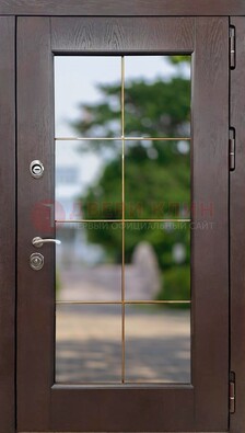 Коричневая стальная дверь со стеклом ДС-19 в Луге