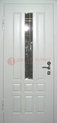Белая металлическая дверь со стеклом ДС-1 в загородный дом в Луге