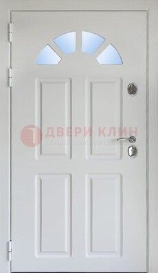 Белая стальная дверь МДФ со стеклом для дома ДС-37 в Луге