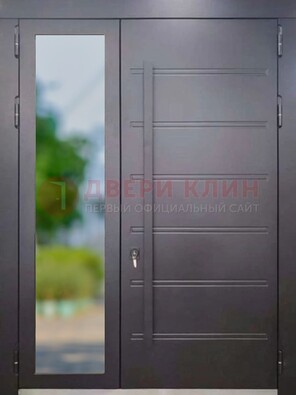 Чёрная двухстворчатая металлическая дверь со стеклом ДС-60 в Луге