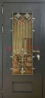 Одностворчатая железная дверь со стеклом и ковкой для дома ДСК-101 в Луге