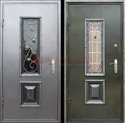 Звукоизоляционная металлическая дверь со стеклом и ковкой ДСК-12 в Воскресенске