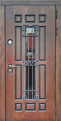 Входная железная дверь винорит со стеклом и ковкой ДСК-183 в Луге