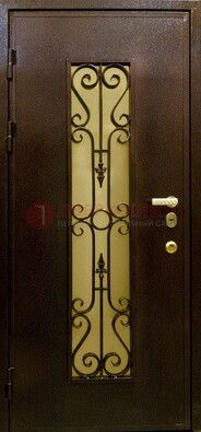 Металлическая дверь с армированным стеклопакетом и ковкой ДСК-20 в Воскресенске
