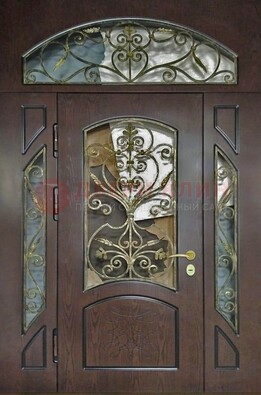 Входная дверь Винорит со стеклом и ковкой и фрамугами ДСК-213 в Луге