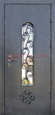 Темная стальная дверь Порошок со стеклом и ковкой ДСК-217 в Луге