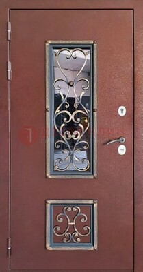 Уличная дверь Порошок со стеклом и ковкой для дома ДСК-218 в Луге