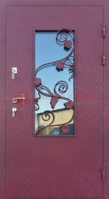 Железная дверь Порошок со стеклом и ковкой лозы ДСК-220 в Луге