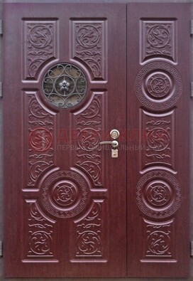 Красная железная дверь Винорит со стеклом и ковкой ДСК-235 в Луге