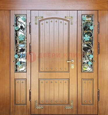 Железная дверь Винорит со стеклом и ковкой лозы ДСК-236 в Луге