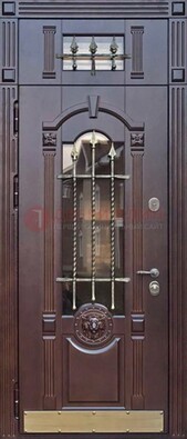 Металлическая дверь массив со стеклом и ковкой с фрамугой ДСК-249 в Луге